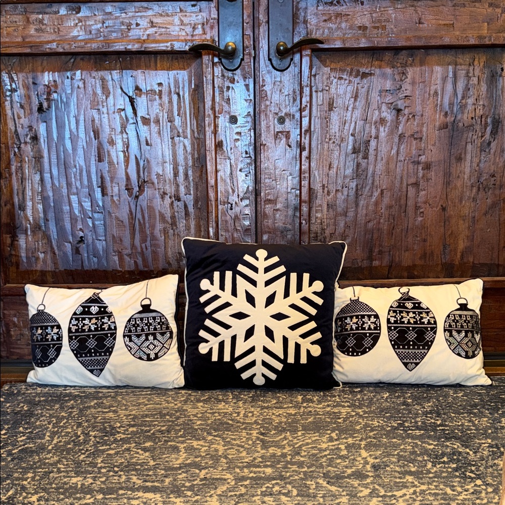 Velvet Snowflake and Ornament Holiday Pillow Set